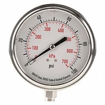 GRAINGER APPROVED D1368 Pressure Gauge Liquid Filled 3-1/2 In, 4CFJ9