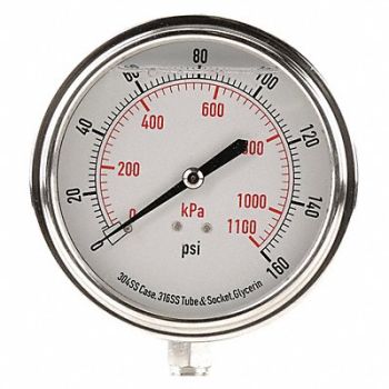 GRAINGER APPROVED D1368 Pressure Gauge Liquid Filled 3-1/2 In, 4CFK1