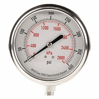 GRAINGER APPROVED D1368 Pressure Gauge Liquid Filled 3-1/2 In, 4CFK4