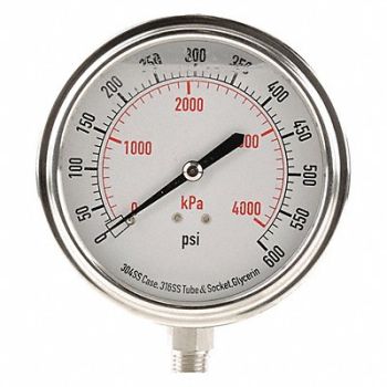 GRAINGER APPROVED D1368 Pressure Gauge Liquid Filled 3-1/2 In, 4CFK5