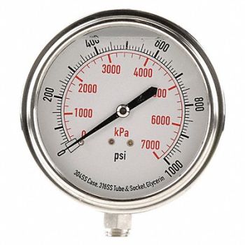 GRAINGER APPROVED D1368 Pressure Gauge Liquid Filled 3-1/2 In, 4CFK6