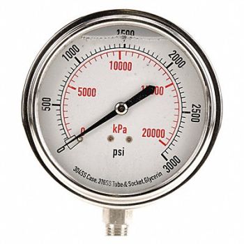 GRAINGER APPROVED D1368 Pressure Gauge Liquid Filled 3-1/2 In, 4CFK8