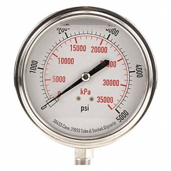 GRAINGER APPROVED D1368 Pressure Gauge Liquid Filled 3-1/2 In, 4CFK9