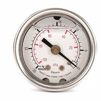 GRAINGER APPROVED D1356 Pressure Gauge Liquid Filled 1-1/2 In, 4CFL6