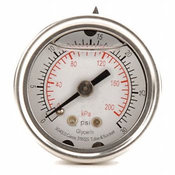 GRAINGER APPROVED D1356 Pressure Gauge Liquid Filled 1-1/2 In, 4CFL3