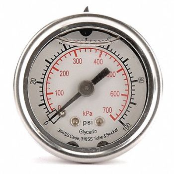 GRAINGER APPROVED D1356 Pressure Gauge Liquid Filled 1-1/2 In, 4CFL5