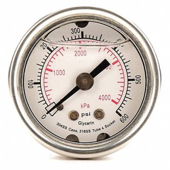 GRAINGER APPROVED D1356 Pressure Gauge Liquid Filled 1-1/2 In, 4CFN1