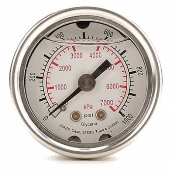GRAINGER APPROVED D1356 Pressure Gauge Liquid Filled 1-1/2 In, 4CFN2