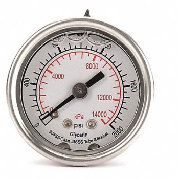 GRAINGER APPROVED D1356 Pressure Gauge Liquid Filled 1-1/2 In, 4CFN3