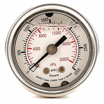 GRAINGER APPROVED D1356 Pressure Gauge Liquid Filled 1-1/2 In, 4CFN4
