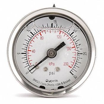GRAINGER APPROVED D1361 Pressure Gauge Liquid Filled 2 In, 4CFN8