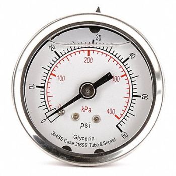 GRAINGER APPROVED D1361 Pressure Gauge Liquid Filled 2 In, 4CFN9