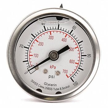GRAINGER APPROVED D1361 Pressure Gauge Liquid Filled 2 In, 4CFP1
