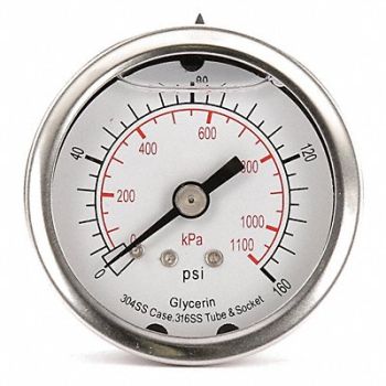 GRAINGER APPROVED D1361 Pressure Gauge Liquid Filled 2 In, 4CFP2