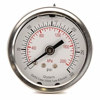GRAINGER APPROVED D1361 Pressure Gauge Liquid Filled 2 In, 4CFP4