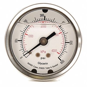 GRAINGER APPROVED D1361 Pressure Gauge Liquid Filled 2 In, 4CFP6