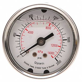 GRAINGER APPROVED D1361 Pressure Gauge Liquid Filled 2 In, 4CFP8