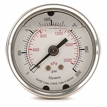 GRAINGER APPROVED D1361 Pressure Gauge Liquid Filled 2 In, 4CFP9