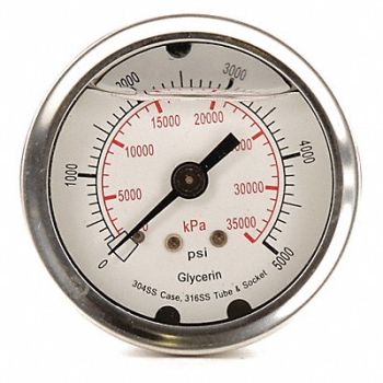 GRAINGER APPROVED D1361 Pressure Gauge Liquid Filled 2 In, 4CFR1