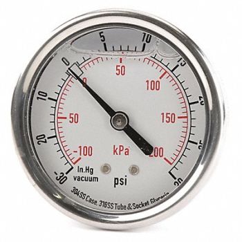 GRAINGER APPROVED D1365 Compound Gauge Liquid Filled 2-1/2 In, 4CFR3