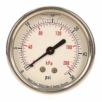 GRAINGER APPROVED D1365 Pressure Gauge Liquid Filled 2-1/2 In, 4CFR4