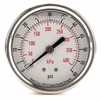 GRAINGER APPROVED D1365 Pressure Gauge Liquid Filled 2-1/2 In, 4CFR5