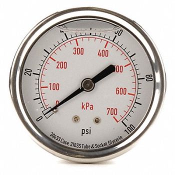 GRAINGER APPROVED D1365 Pressure Gauge Liquid Filled 2-1/2 In, 4CFR6