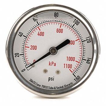 GRAINGER APPROVED D1365 Pressure Gauge Liquid Filled 2-1/2 In, 4CFR7