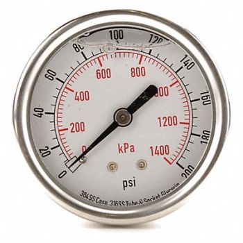 GRAINGER APPROVED D1365 Pressure Gauge Liquid Filled 2-1/2 In, 4CFR8