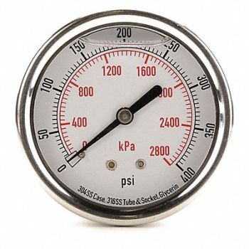 GRAINGER APPROVED D1365 Pressure Gauge Liquid Filled 2-1/2 In, 4CFU1