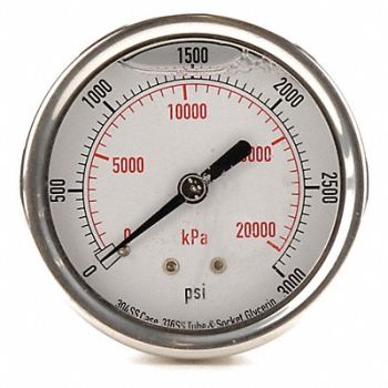 GRAINGER APPROVED D1365 Pressure Gauge Liquid Filled 2-1/2 In, 4CFU5
