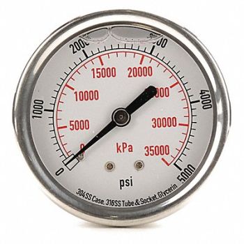 GRAINGER APPROVED D1365 Pressure Gauge Liquid Filled 2-1/2 In, 4CFU6