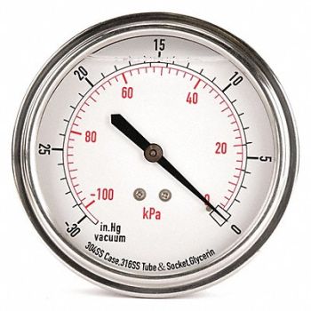 GRAINGER APPROVED D1369 Vacuum Gauge Liquid Filled 3-1/2 In, 4CFU7
