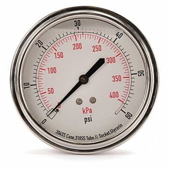 GRAINGER APPROVED D1369 Pressure Gauge Liquid Filled 3-1/2 In, 4CFV1