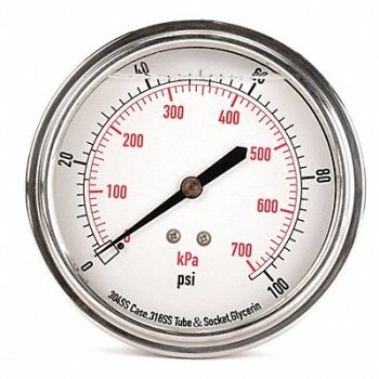 GRAINGER APPROVED D1369 Pressure Gauge Liquid Filled 3-1/2 In, 4CFV2