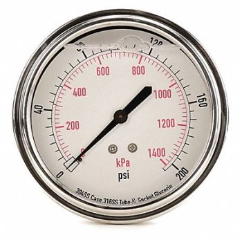 GRAINGER APPROVED D1369 Pressure Gauge Liquid Filled 3-1/2 In, 4CFV4