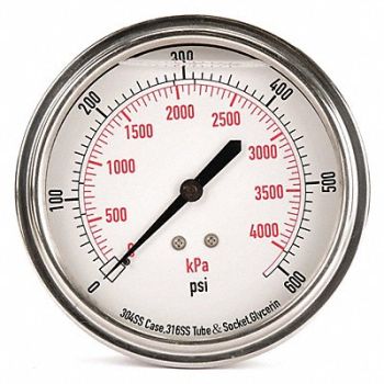 GRAINGER APPROVED D1369 Pressure Gauge Liquid Filled 3-1/2 In, 4CFV7