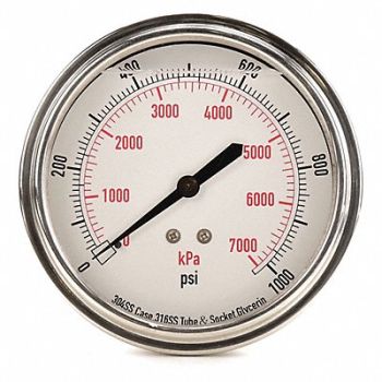 GRAINGER APPROVED D1369 Pressure Gauge Liquid Filled 3-1/2 In, 4CFV8