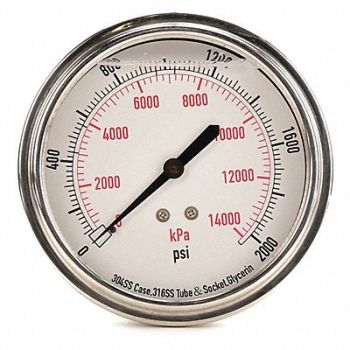 GRAINGER APPROVED D1369 Pressure Gauge Liquid Filled 3-1/2 In, 4CFV9