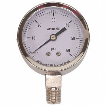 GRAINGER APPROVED Pressure Gauge Ag Ammonia 2 1/2 In 60Psi, 4CFW3