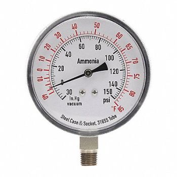 GRAINGER APPROVED Compound Gauge Ammonia 3 1/2 In 150 Psi, 4CFW8