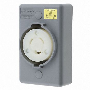 HUBBELL Locking Receptacle Industrial 20 Gray, 4CT61