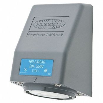 HUBBELL Angle Locking Receptacle Industrial 20, 4CT68