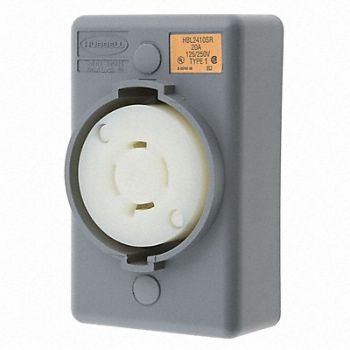 HUBBELL Locking Receptacle Industrial 20 Gray, 4CT85