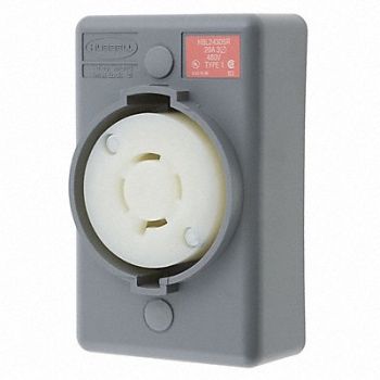 HUBBELL Locking Receptacle Industrial 20 Gray, 4CV02