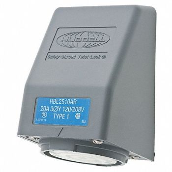 HUBBELL Angle Locking Receptacle Industrial 20, 4CV09