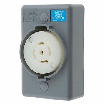 HUBBELL Locking Receptacle Industrial 20 Gray, 4CV10