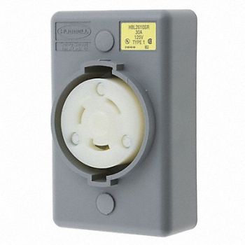 HUBBELL Locking Receptacle Industrial 30 Gray, 4CV18