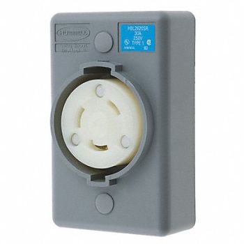 HUBBELL Locking Receptacle Industrial 30 Gray, 4CV25