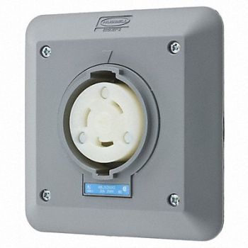HUBBELL Locking Receptacle Industrial 30 Gray, 4CV26